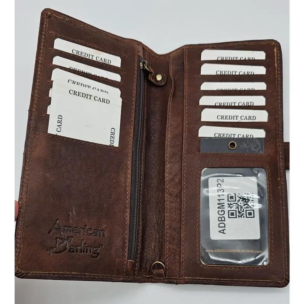 American Darling Magnet Snap Buffalo Wallet Genuine Leather New No Wrist Strap